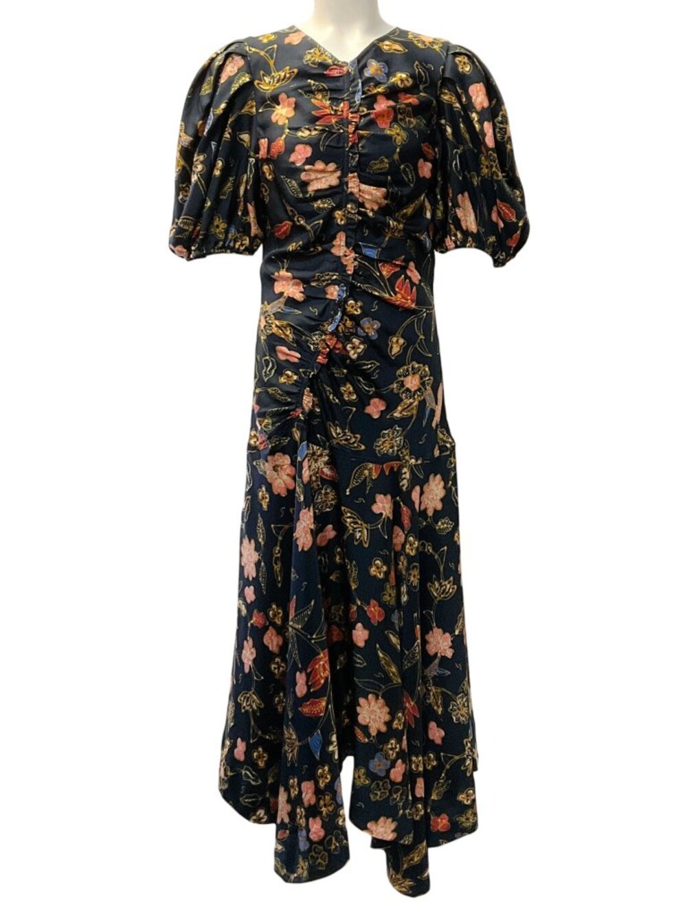Ulla Johnson Black Multi Floral Heleen Puff Sleeve Midi Dress